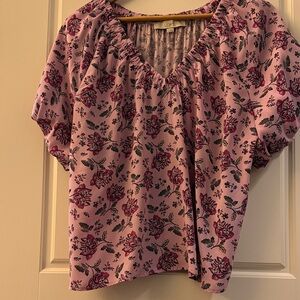 LOFT Pink and Black Floral Blouse